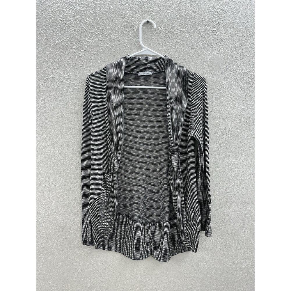 Poetry Womens Cardigan Size Large Black Striped Long Sleeve Open Front